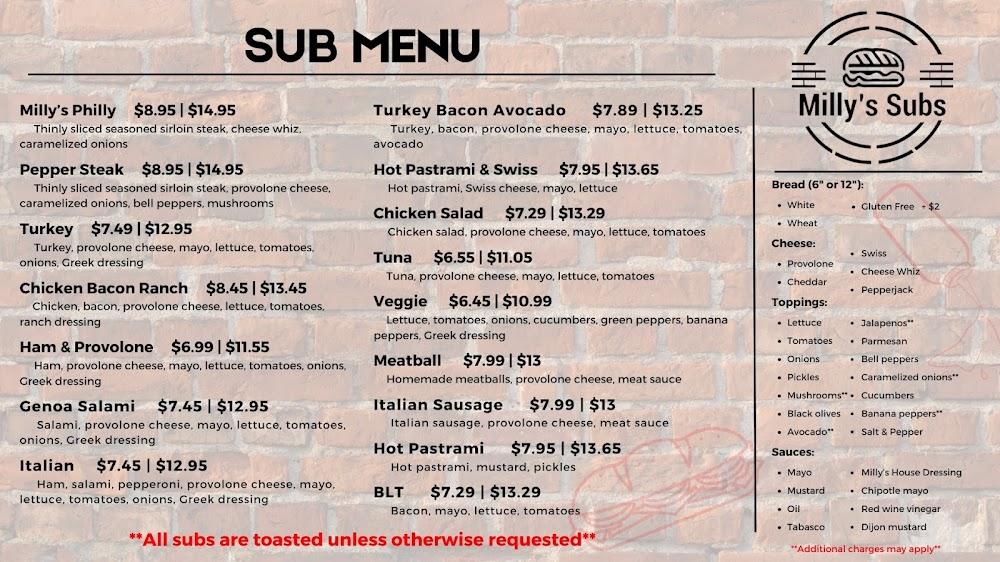 Milly's Subs Menu image 1